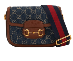 Mini Horsebit 1955 Shoulder Bag, Canvas/Leather, Blue, 498879, S/DB/B, 3*